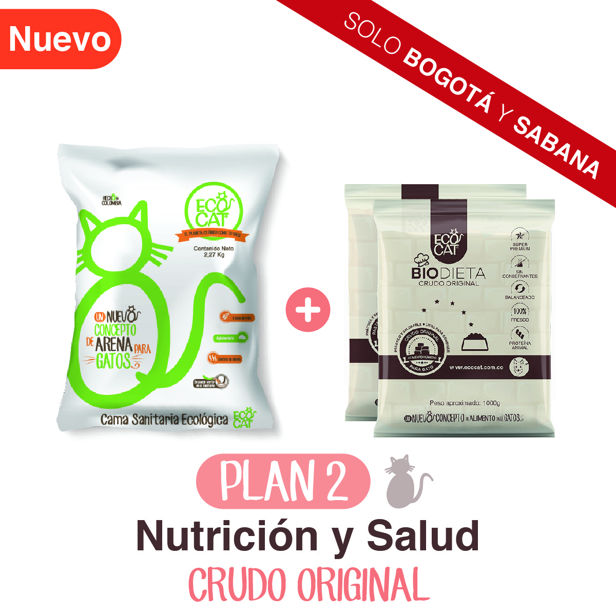 arena para gatos y alimento