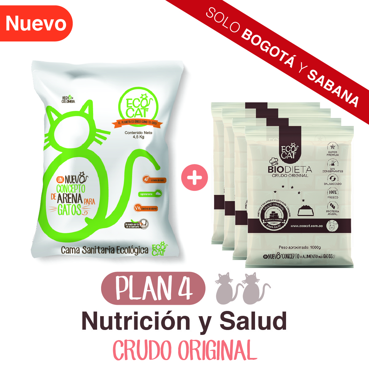 arena para gatos y alimento